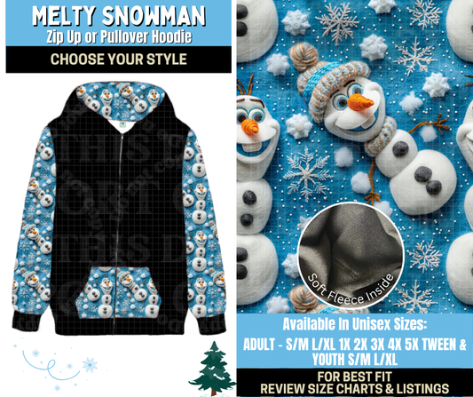 Preorder! Closes 8/28. ETA Nov. Melty Snowman Zip-Up or Pullover Hoodie