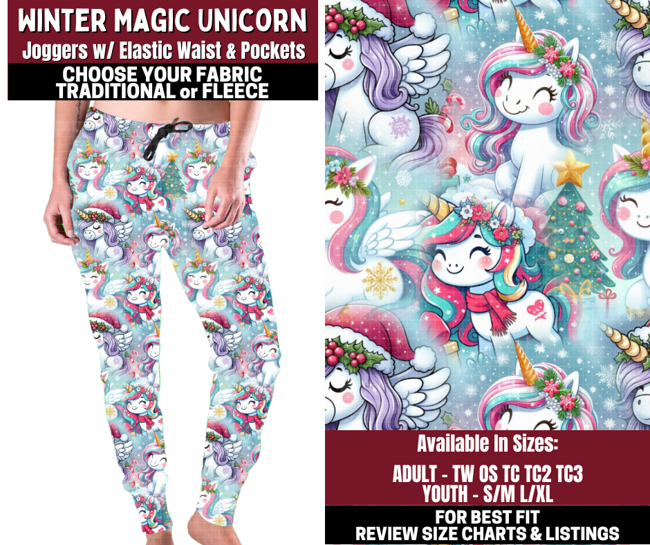 Preorder! Closes 10/22. ETA Jan. Winter Magic Unicorn Joggers Choose Fleece or Traditional