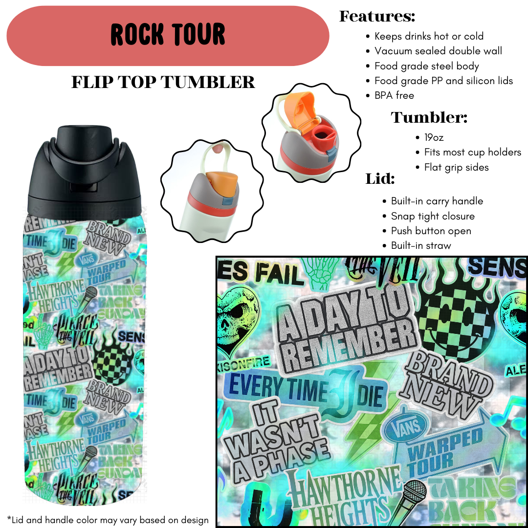 Preorder! Closes 9/18. ETA Dec. Rock Tour Flip Top Tumbler