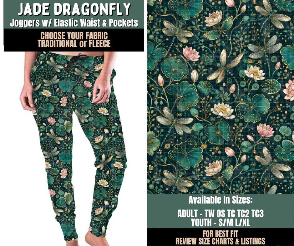 Preorder! Closes 9/17. ETA Dec. Jade Dragonfly Joggers Choose Fleece or Traditional