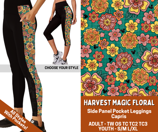 Preorder! Closes 7/13. ETA Oct. Harvest Magic Floral Combo Side Panel Legging Lengths