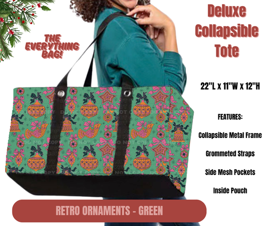 Preorder! Closes 9/1. ETA Dec. Retro Ornaments- Green Collapsible Tote
