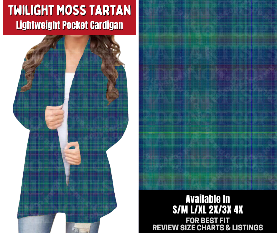 Preorder! Closes 10/26. ETA Jan. Twilight Moss Tartan Pocket Cardigan