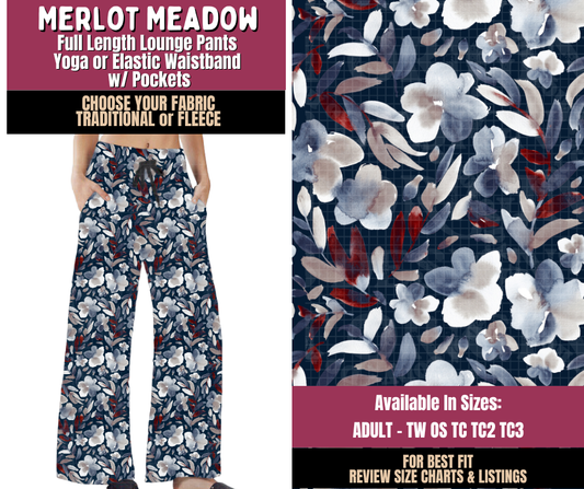 Preorder! Closes 8/27. ETA Nov. Merlot Meadow Lounge Pants Choose Fleece or Traditional