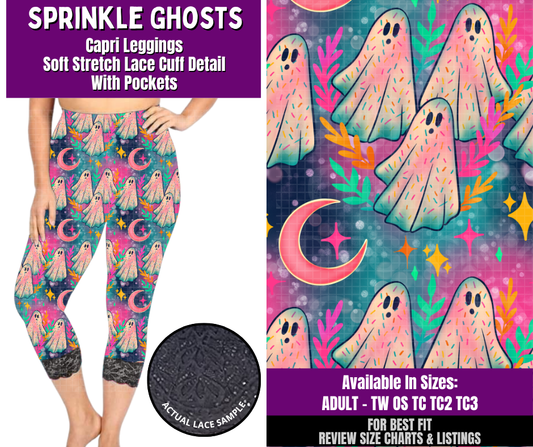 Preorder! Closes 4/22. ETA July. Sprinkle Ghosts Lace Cuff Capris w/ Pockets