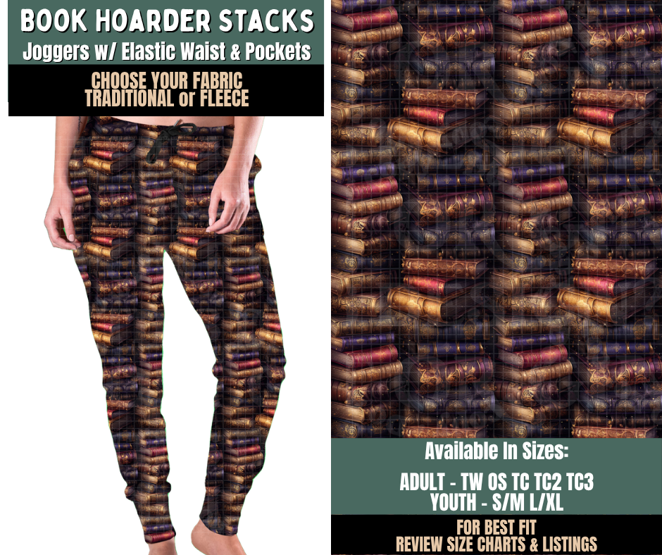 Preorder! Closes 9/17. ETA Dec. Book Hoarder Stacks Joggers Choose Fleece or Traditional