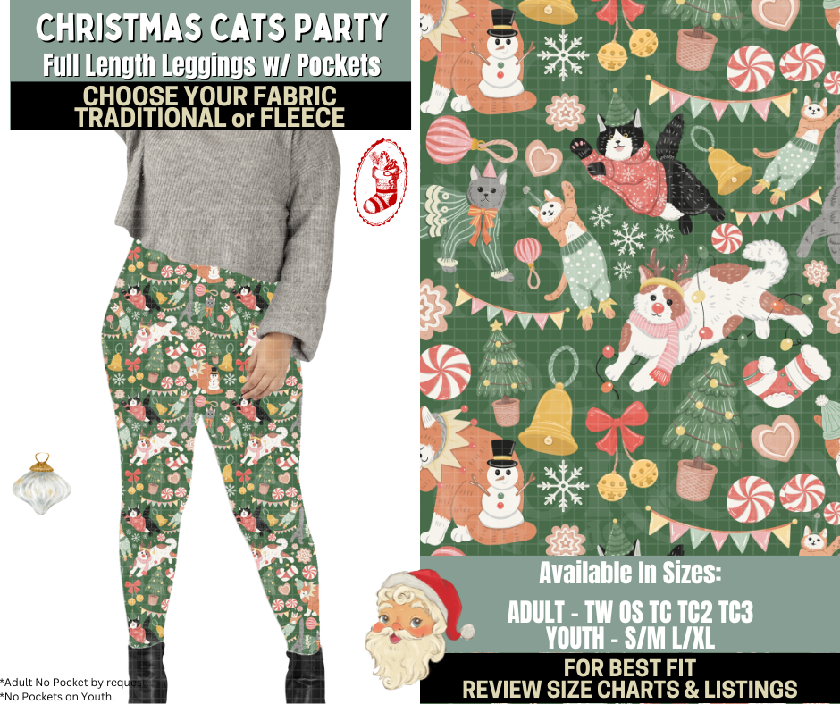 Preorder! Closes 9/15. ETA Dec. Christmas Cat Party Leggings Choose Fleece or Traditional