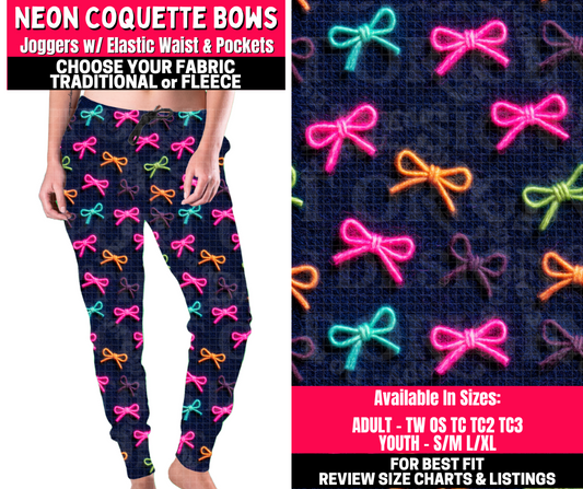 Preorder! Closes 10/23. ETA Jan. Neon Coquette Bows Joggers Choose Fleece or Traditional
