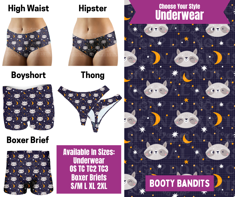Preorder! Closes 6/24. ETA Sept. Booty Bandits Hipster, High Waist, Boyshort, & Thong Underwear & Boxer Briefs