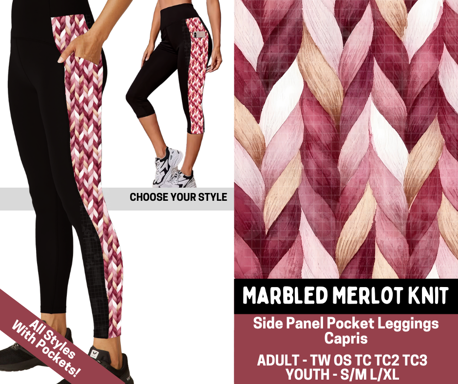 Preorder! Closes 7/23. ETA Oct. Marbled Merlot Knit Combo Side Panel Legging Lengths