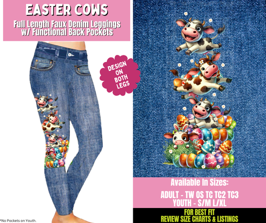 Preorder! Closes 1/21. ETA April. Easter Cows Full Length Faux Denim w/ Side Leg Designs