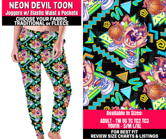 Preorder! Closes 10/23. ETA Jan. Neon Devil Toons Joggers Choose Fleece or Traditional