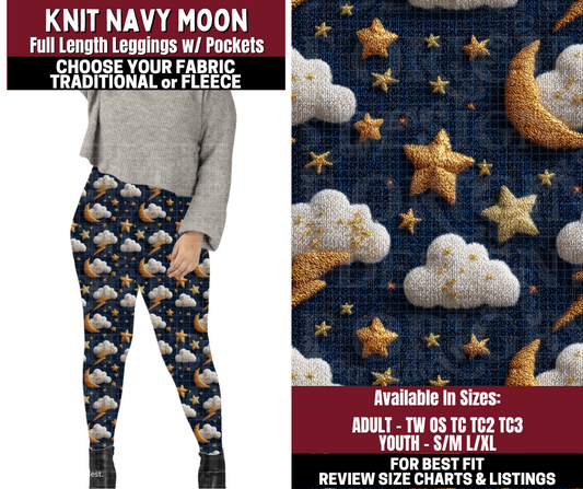Preorder! Closes 10/22. ETA Jan. Knit Navy Moon Leggings Choose Fleece or Traditional