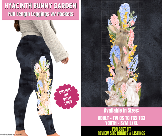 Preorder! Closes 1/21. ETA April. Hyacinth Bunny Garden Watercolor Full Length Leggings w/ Side Leg Designs