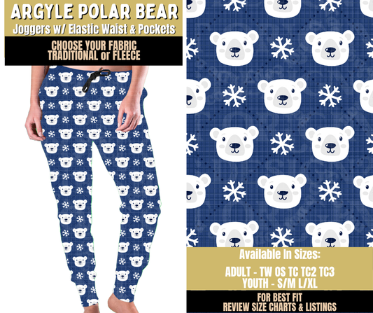 Preorder! Closes 9/9. ETA Dec. Argyle Polar Bear Joggers Choose Fleece or Traditional