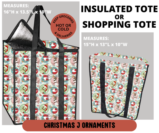 Preorder! Closes 9/11. ETA Dec. Christmas J Ornaments Shopping & Insulated Tote
