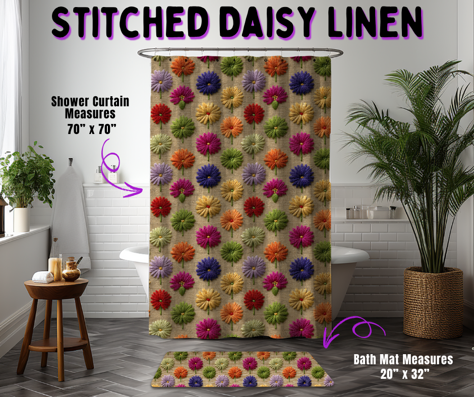Preorder! Closes 10/21. ETA Jan. Stitched Daisy Linen Custom Shower Curtain and/or Bath Mat