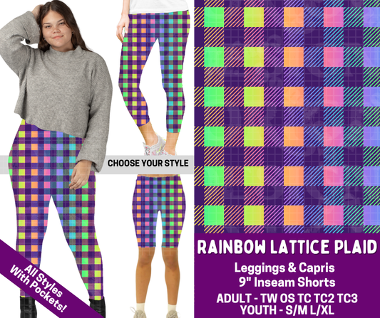Preorder! Closes 2/19. ETA May. Rainbow Lattice Plaid Combo Legging Lengths