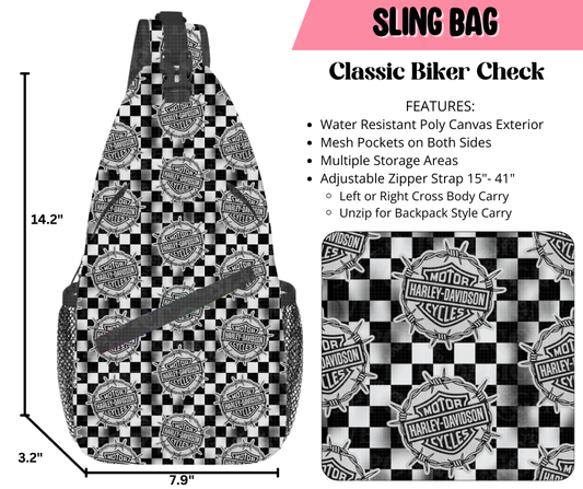 Preorder! Closes 9/17. ETA Dec. Classic Biker Check Sling Bag