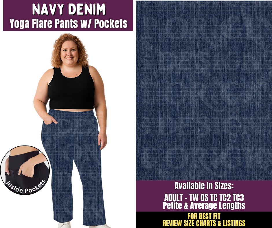 Preorder! Closes 11/4. ETA Feb. Navy Denim Yoga Flare Pants