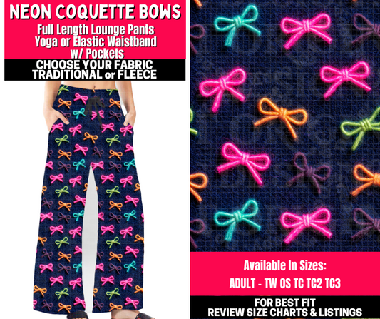 Preorder! Closes 10/23. ETA Jan. Neon Coquette Bows Lounge Pants Choose Fleece or Traditional