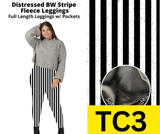 Distressed BW Stripe Fleece Leggings