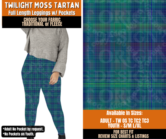 Preorder! Closes 11/2. ETA Feb. Twilight Moss Tartan Leggings Choose Fleece or Traditional