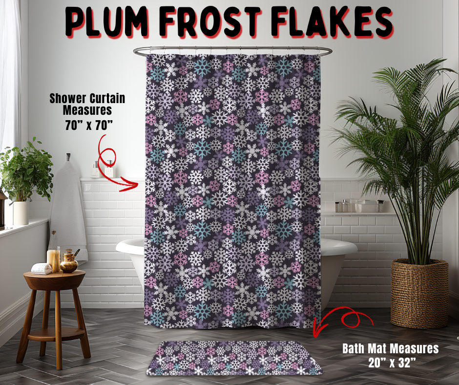 Preorder! Closes 9/2. ETA Dec. Plum Frost Flakes Custom Shower Curtain and/or Bath Mat