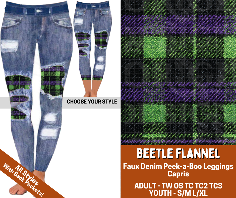 Preorder! Closes 7/13. ETA Oct. Beetle Flannel Combo Faux Denim Peekaboo Legging Lengths