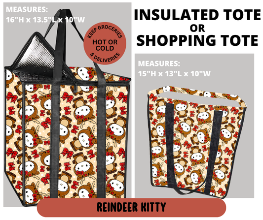 Preorder! Closes 9/11. ETA Dec. Reindeer Kitty Shopping & Insulated Tote