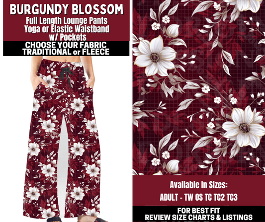 Preorder! Closes 10/22. ETA Jan. Burgundy Blossom Lounge Pants Choose Fleece or Traditional