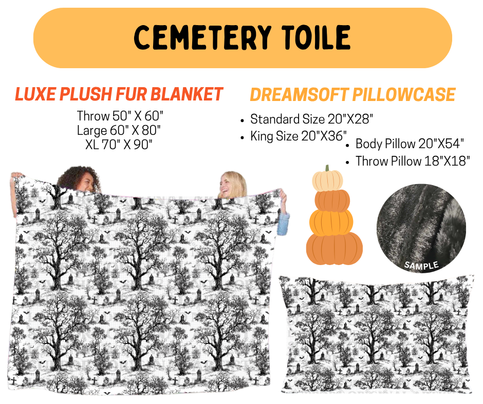 Preorder! Closes 7/8. ETA Oct. Cemetery Toile Plush Fur Blanket and/or DreamSoft Pillowcase