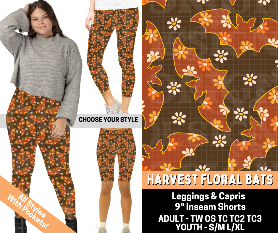 Preorder! Closes 7/1. ETA Oct. Harvest Floral Bats Combo Legging Lengths