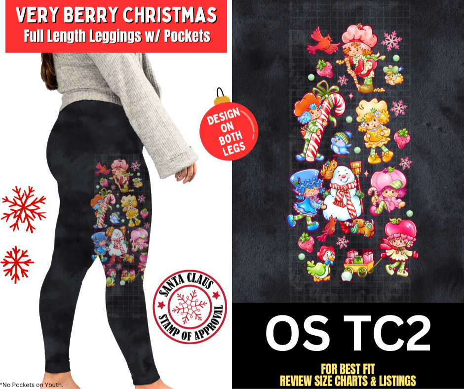 Very Berry Christmas Watercolor Leggings W/ Side Leg Designs Choose Fleece or Traditional