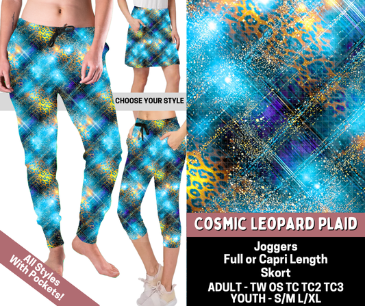 Preorder! Closes 6/11. ETA Sept. Cosmic Leopard Plaid Combo Jogger Lengths & Skort