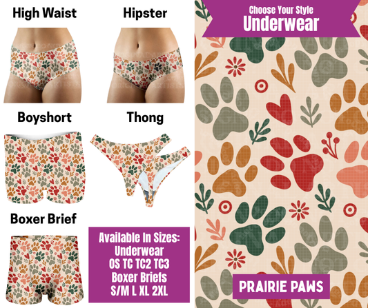 Preorder! Closes 6/24. ETA Sept. Prairie Paws Hipster, High Waist, Boyshort, & Thong Underwear & Boxer Briefs