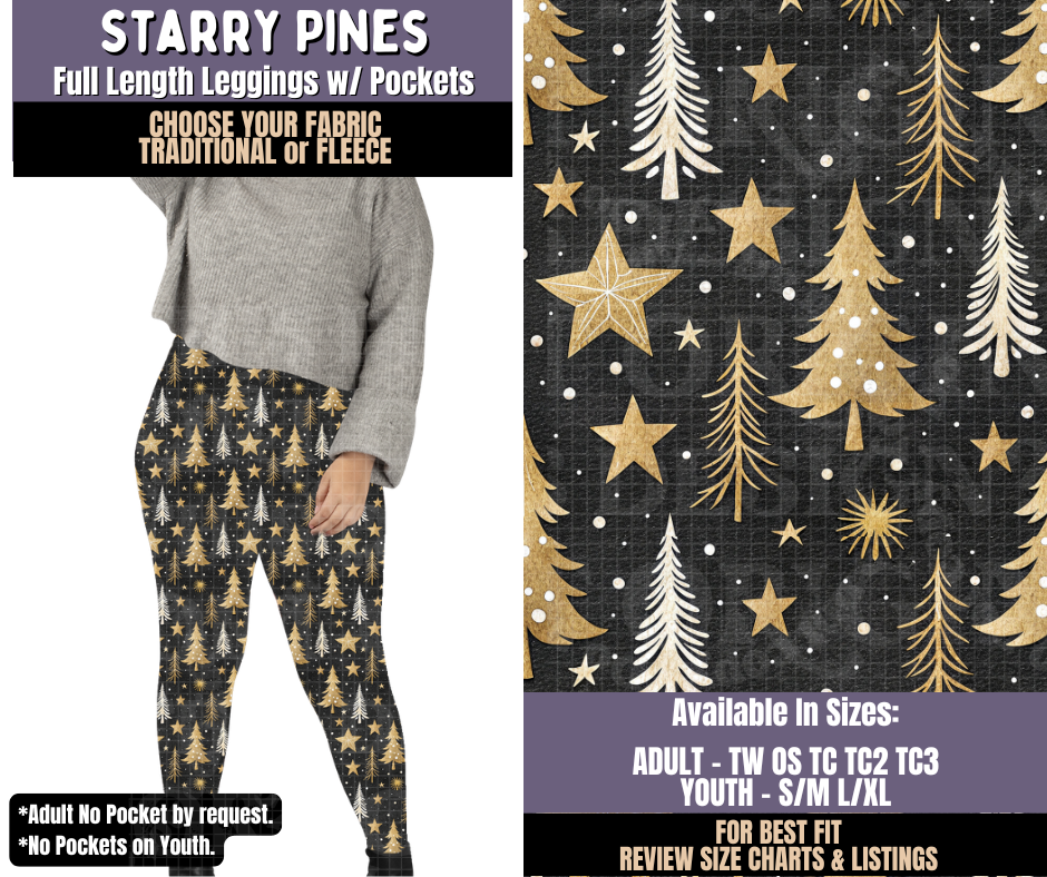 Preorder! Closes 9/3. ETA Dec. Starry Pines Leggings Choose Fleece or Traditional