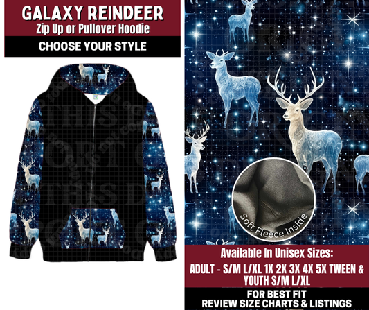 Preorder! Closes 10/22. ETA Jan. Galaxy Reindeer Zip-Up or Pullover Hoodie