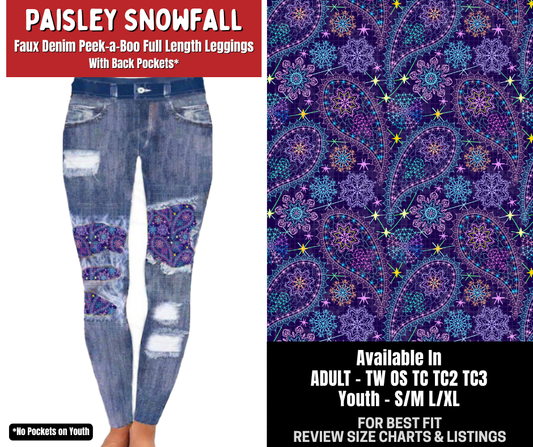 Preorder! Closes 8/31. ETA Dec. Paisley Snowfall Full Length Faux Denim Peekaboo