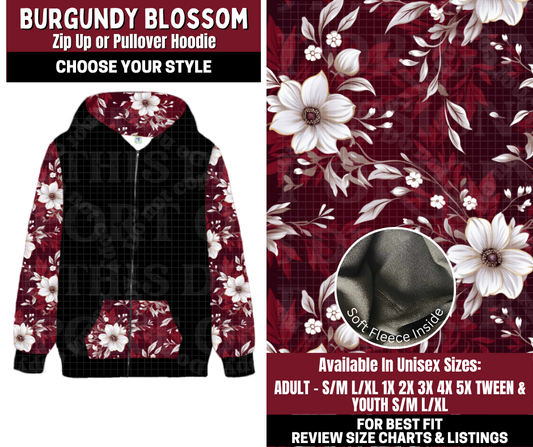 Preorder! Closes 10/22. ETA Jan. Burgundy Blossom Zip-Up or Pullover Hoodie