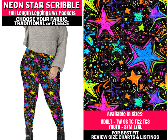 Preorder! Closes 10/23. ETA Jan. Neon Star Scribble Leggings Choose Fleece or Traditional