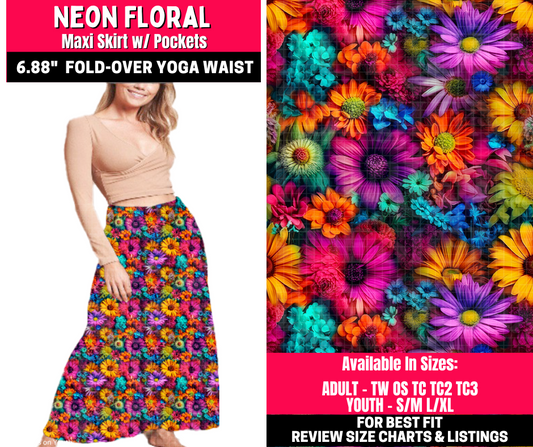 Preorder! Closes 10/23. ETA Jan. Neon Floral Maxi Skirt