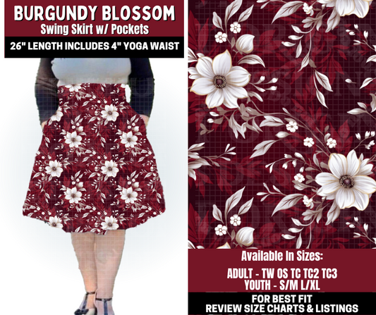Preorder! Closes 10/22. ETA Jan. Burgundy Blossom Swing Skirt
