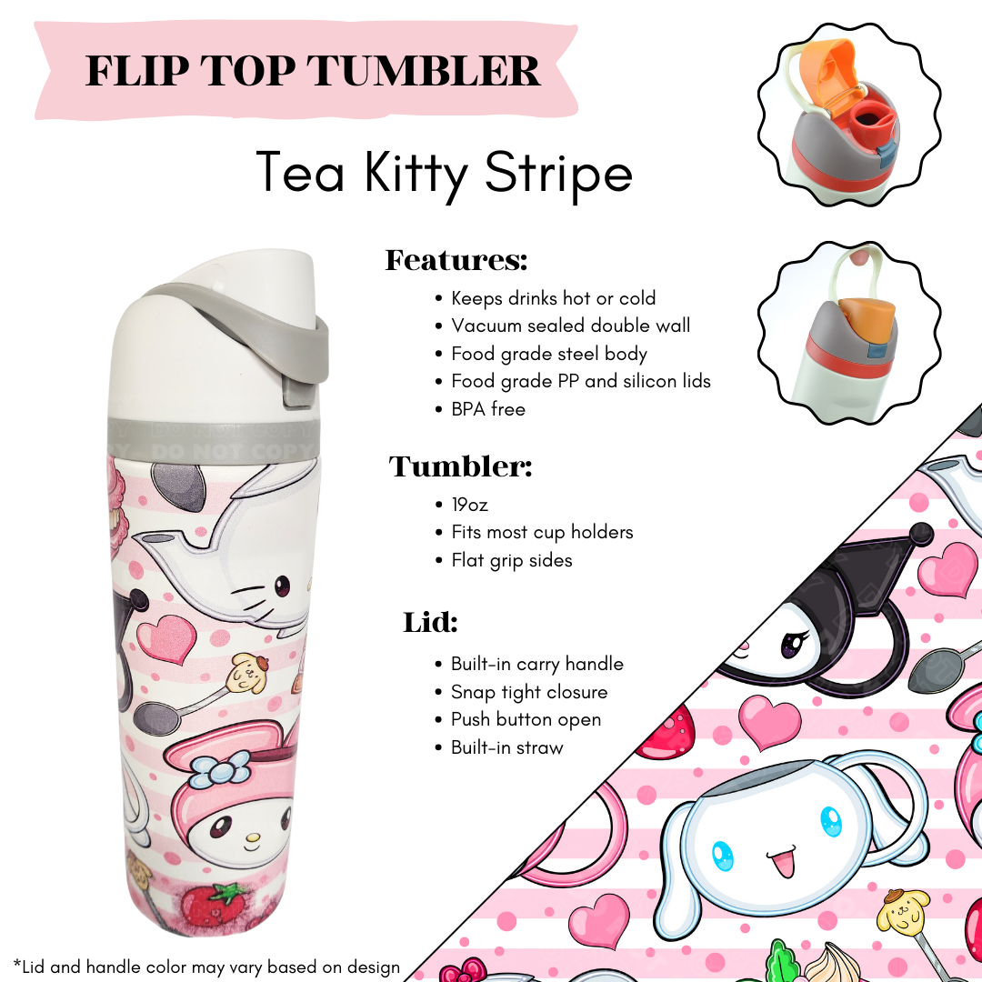 Tea Kitty Stripe Flip Top Tumbler