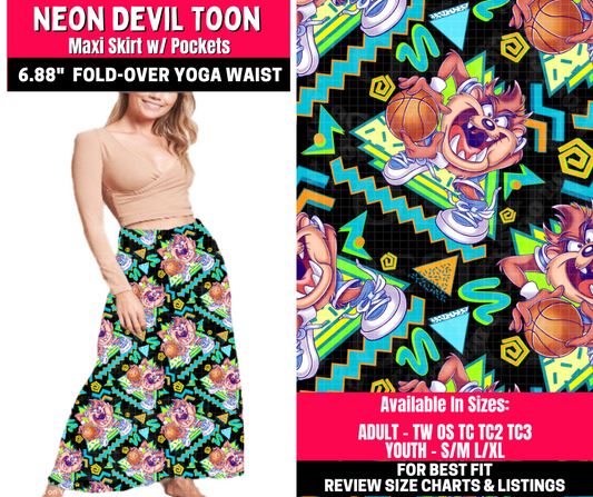 Preorder! Closes 10/23. ETA Jan. Neon Devil Toons Maxi Skirt