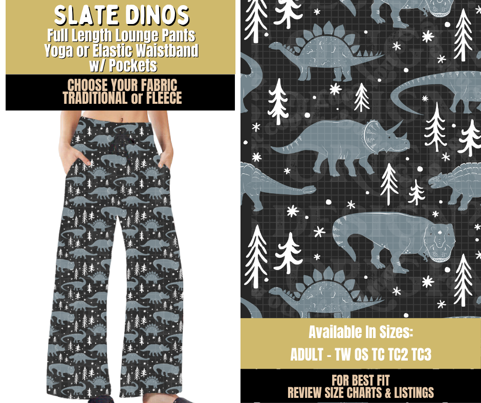 Preorder! Closes 9/9. ETA Dec. Slate Dino Lounge Pants Choose Fleece or Traditional