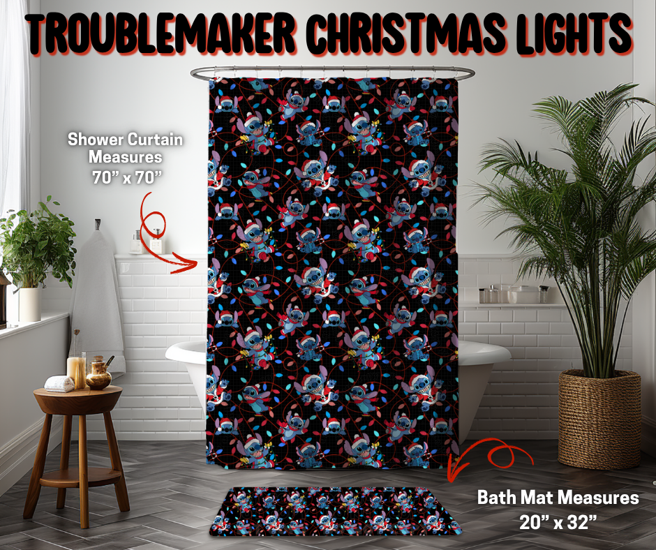 Preorder! Closes 9/8. ETA Dec. Troublemaker Christmas Lights Custom Shower Curtain and/or Bath Mat