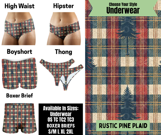 Preorder! Closes 8/25. ETA Nov. Rustic Pine Plaid Hipster, High Waist, Boyshort, & Thong Underwear & Boxer Briefs