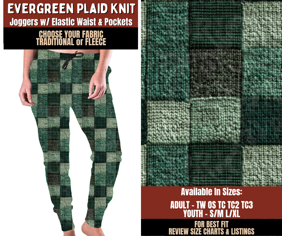 Preorder! Closes 9/21. ETA Dec. Evergreen Plaid Knit Joggers Choose Fleece or Traditional