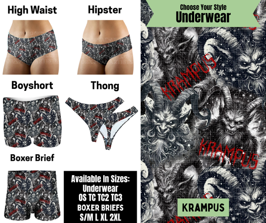 Preorder! Closes 8/25. ETA Nov. Krampus Hipster, High Waist, Boyshort, & Thong Underwear & Boxer Briefs